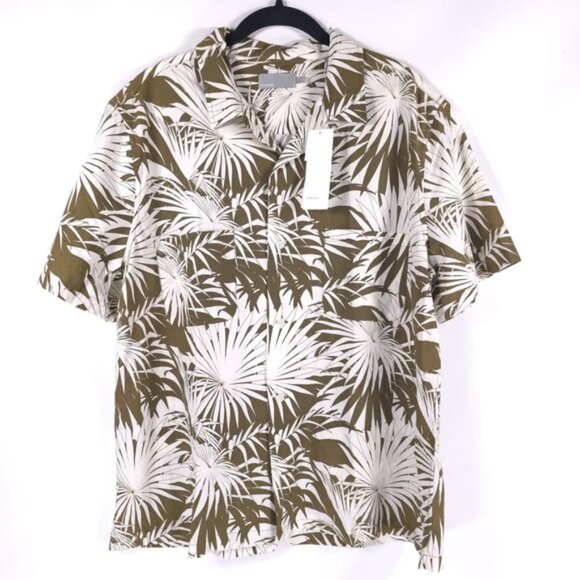 NWT Vince.‎ Palm Tree Short Sleeve Shirt LECHE FOLIAGE Rayon/Cotton Size LARGE - Picture 1 of 11